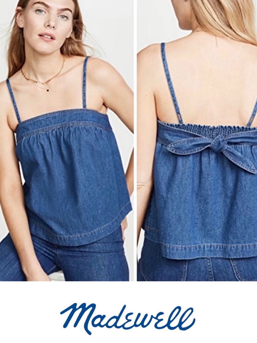 Denim Linen Blend Convertible Tie-Back Top in Alberta Wash